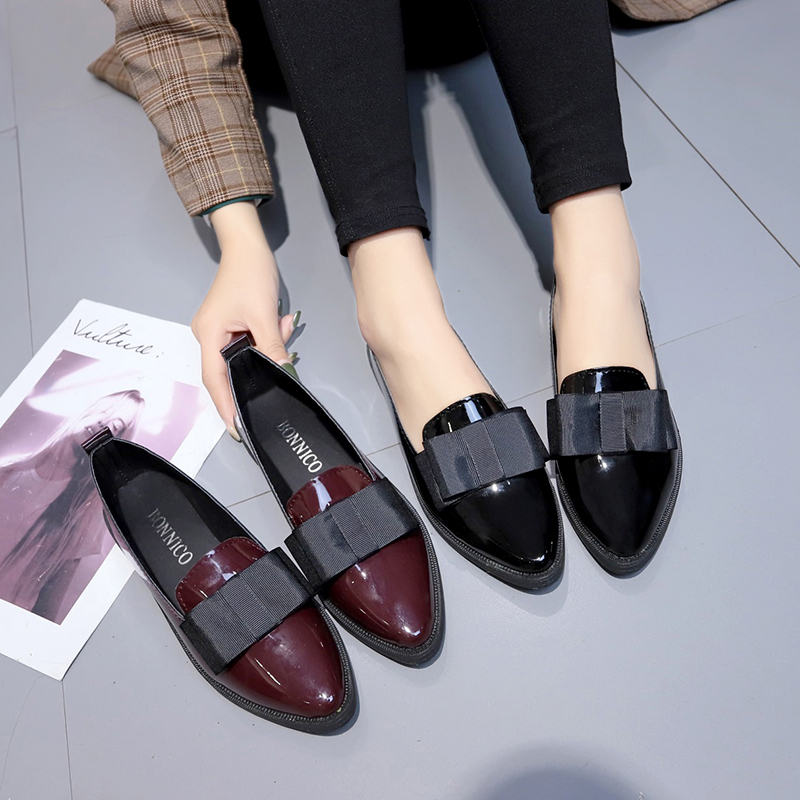 Women Shoes Formal - Zwart/wijnrood lakleer instappers met spitse neus,