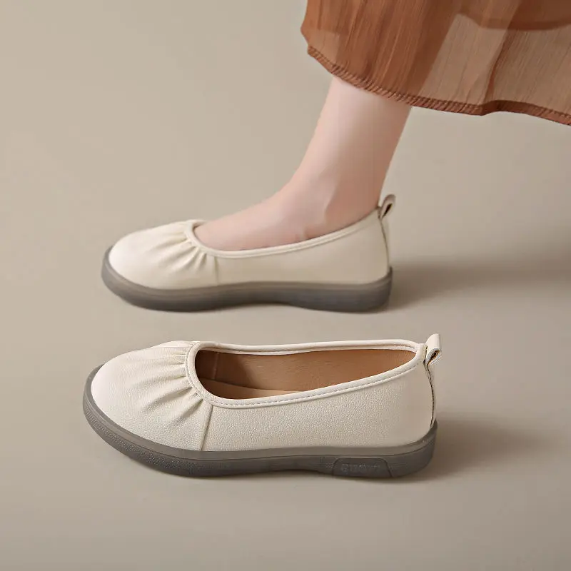 Women Shoes Quick Delivery - Platte damesschoenen met hakrimpels Instapper Ronde