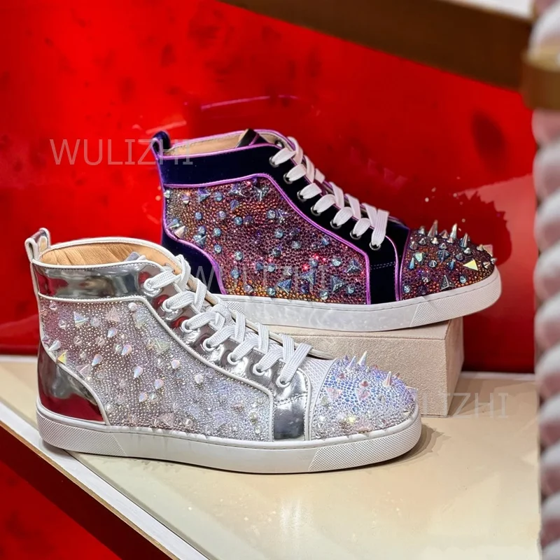 Women'S Shoes For Tennis - Donkerpaarse kristallen rivet sneakers voor heren,