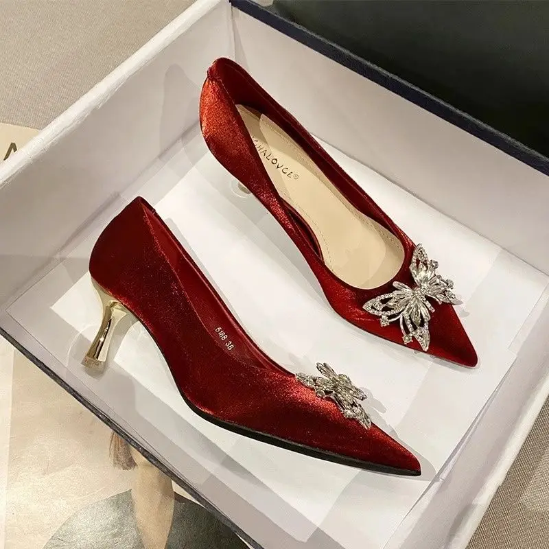 Women Shoes Quick Delivery - Damesschoenen Kantoor Beige Diamant op Hakken